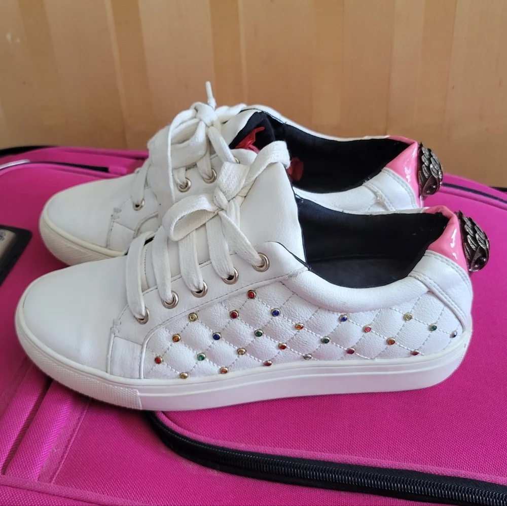 Kurt Geiger Ludo Metal Bird Embellished White Leather Sneakers Bejeweled Shoes 6